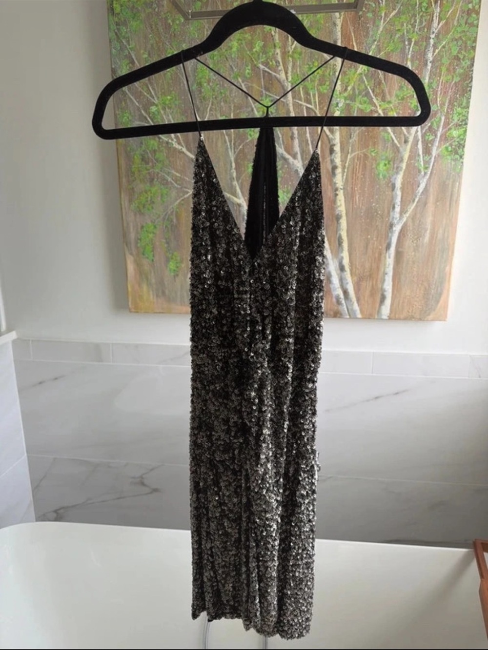 MLV Sequin V-Neck Slip Dress in Black